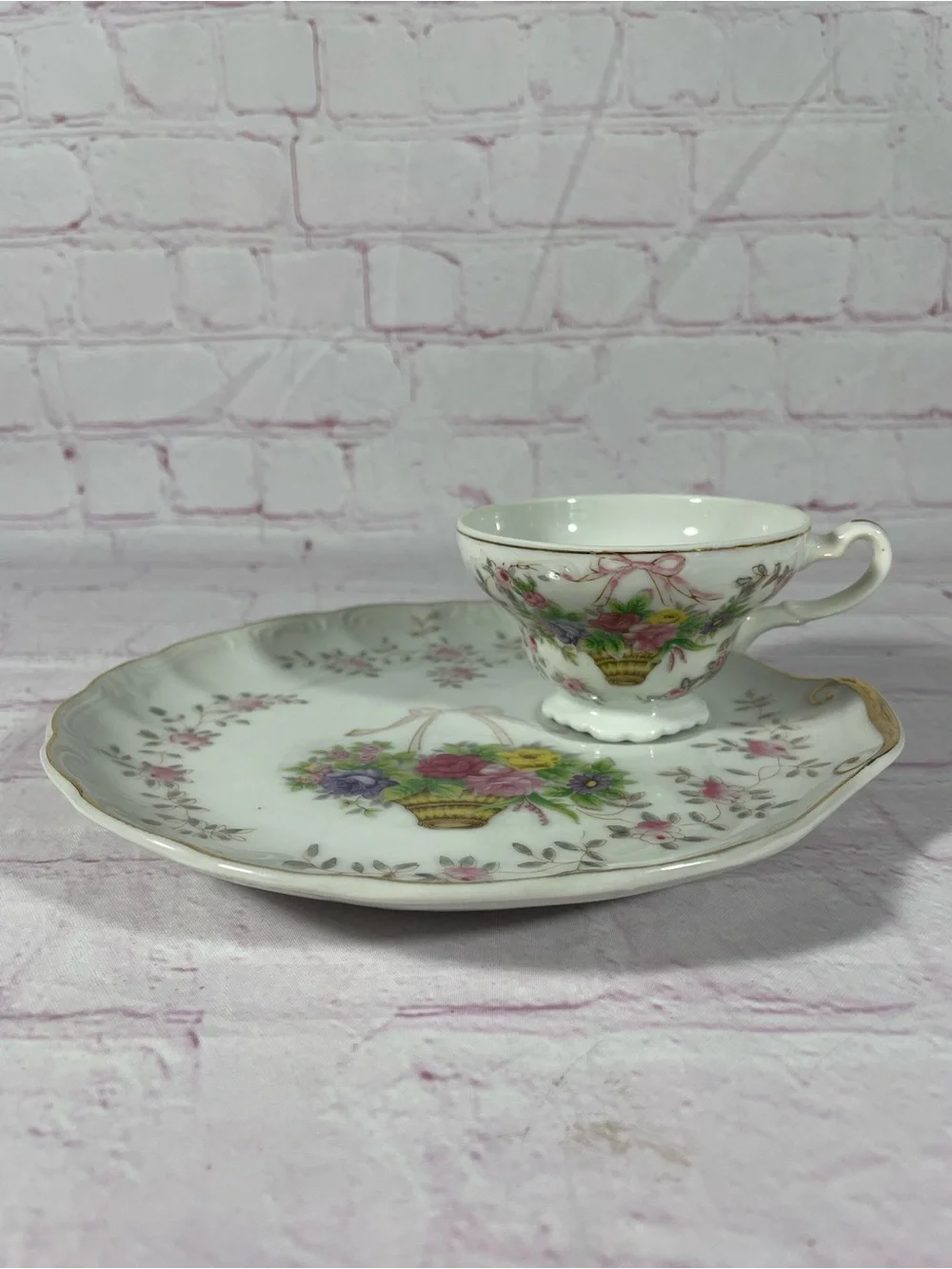 Vintage Lipper & Mann Bristol Garden Floral Snack Plate and Footed Cup Japan